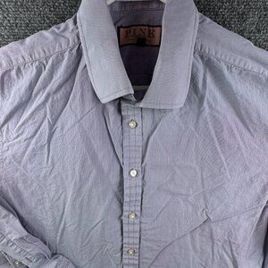 Thomas Pink Long Sleeve Button Up Shirt Men Cotton Purple Striped 17 35 Adult **